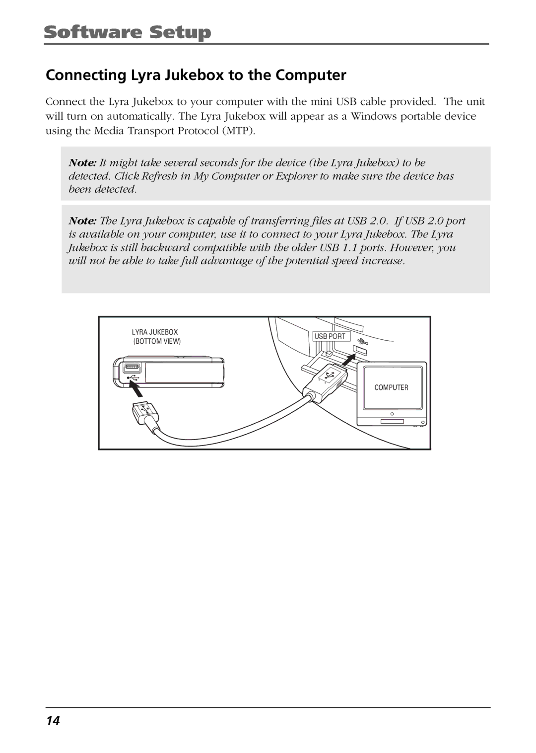 RCA RD2763FM manual Connecting Lyra Jukebox to the Computer 