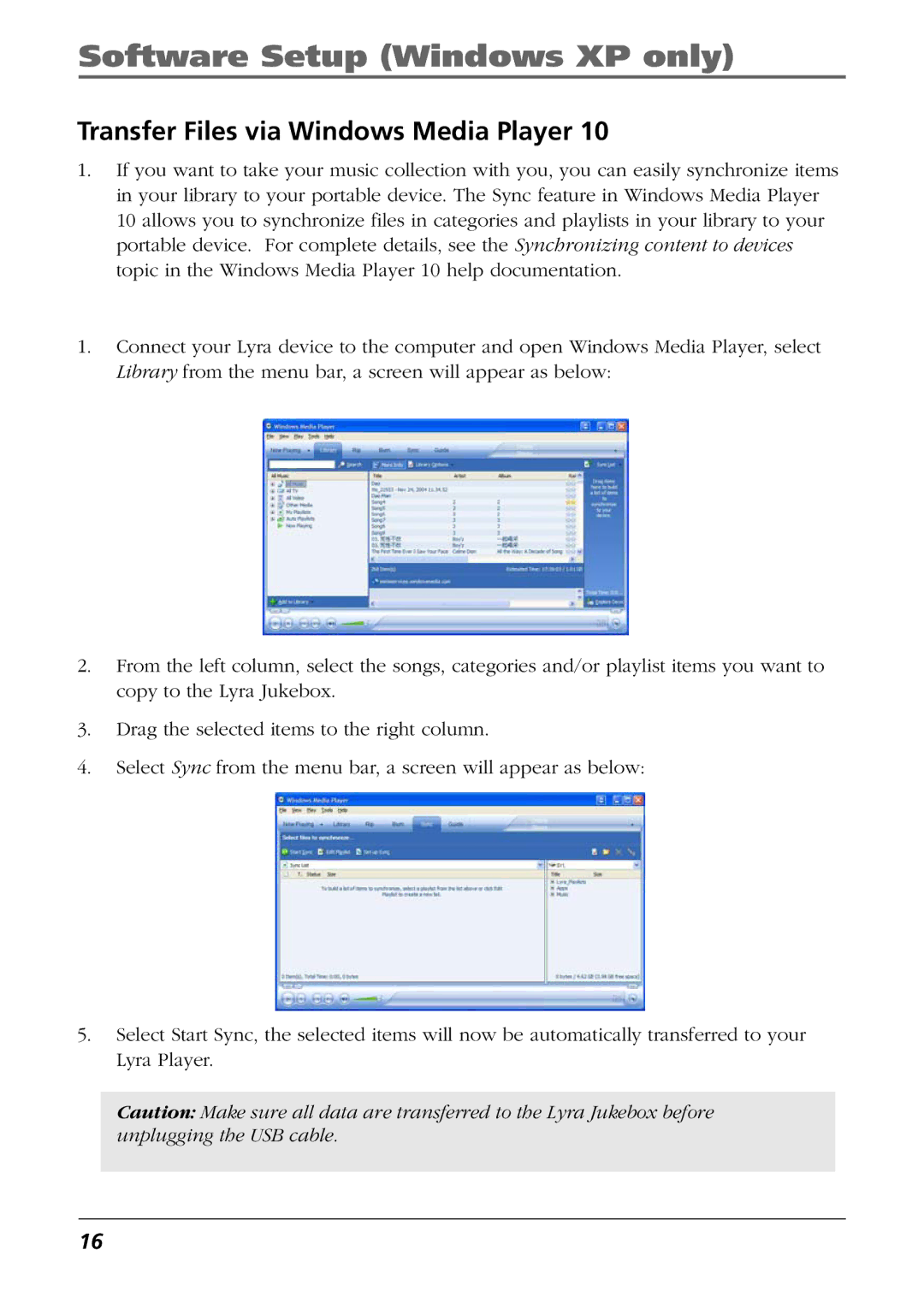 RCA RD2763FM manual Transfer Files via Windows Media Player 