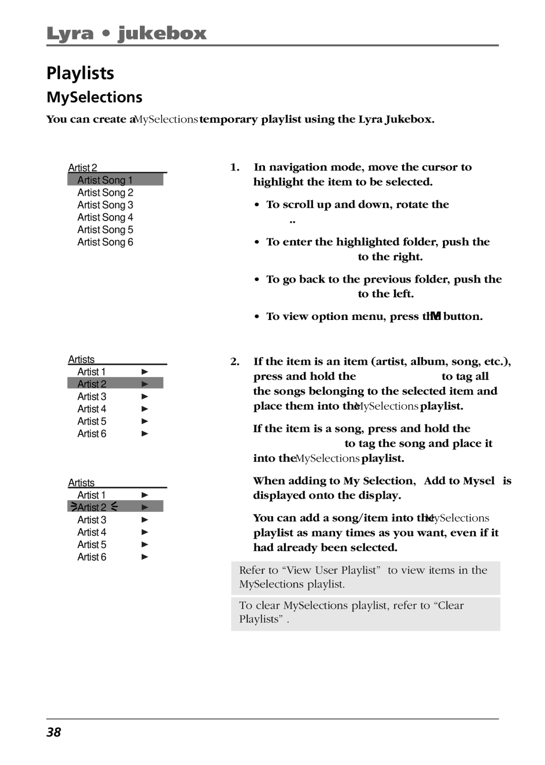 RCA RD2763FM manual Playlists, MySelections 