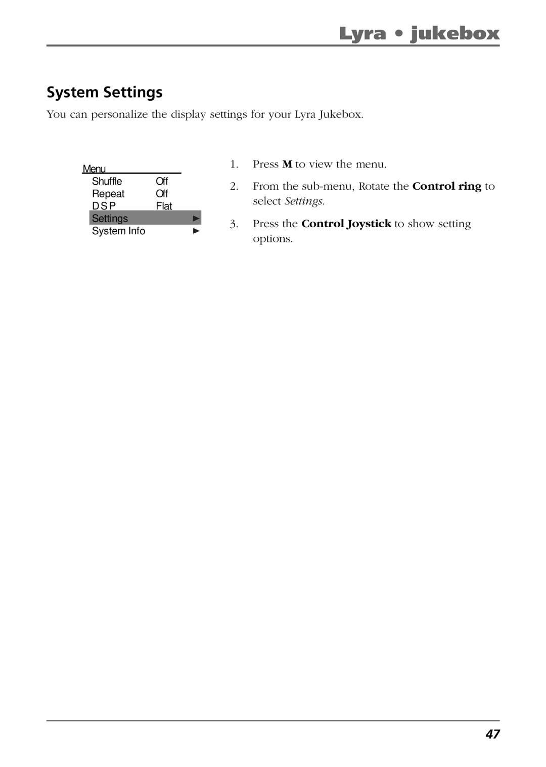 RCA RD2763FM manual System Settings 