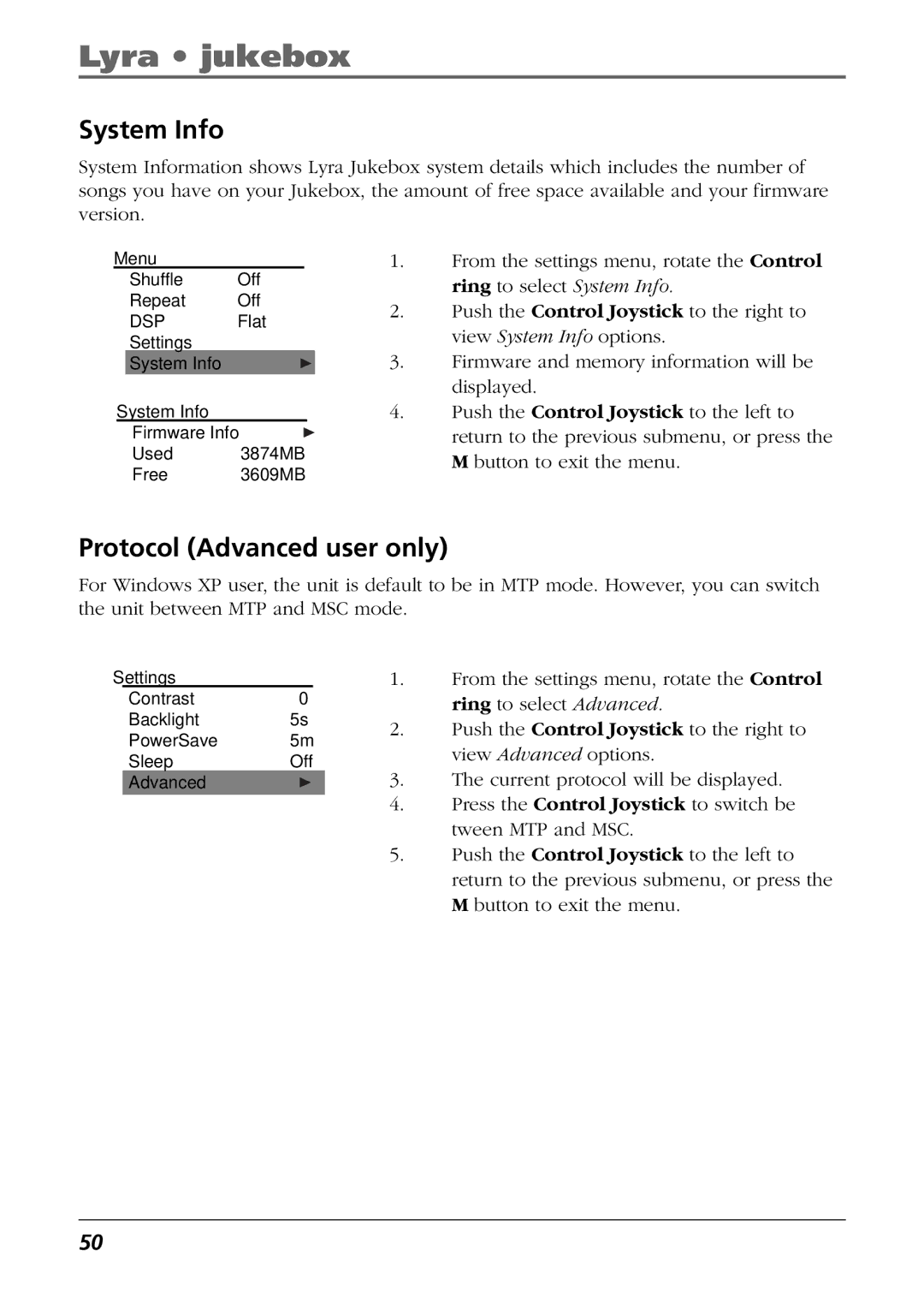 RCA RD2763FM manual System Info, Protocol Advanced user only 