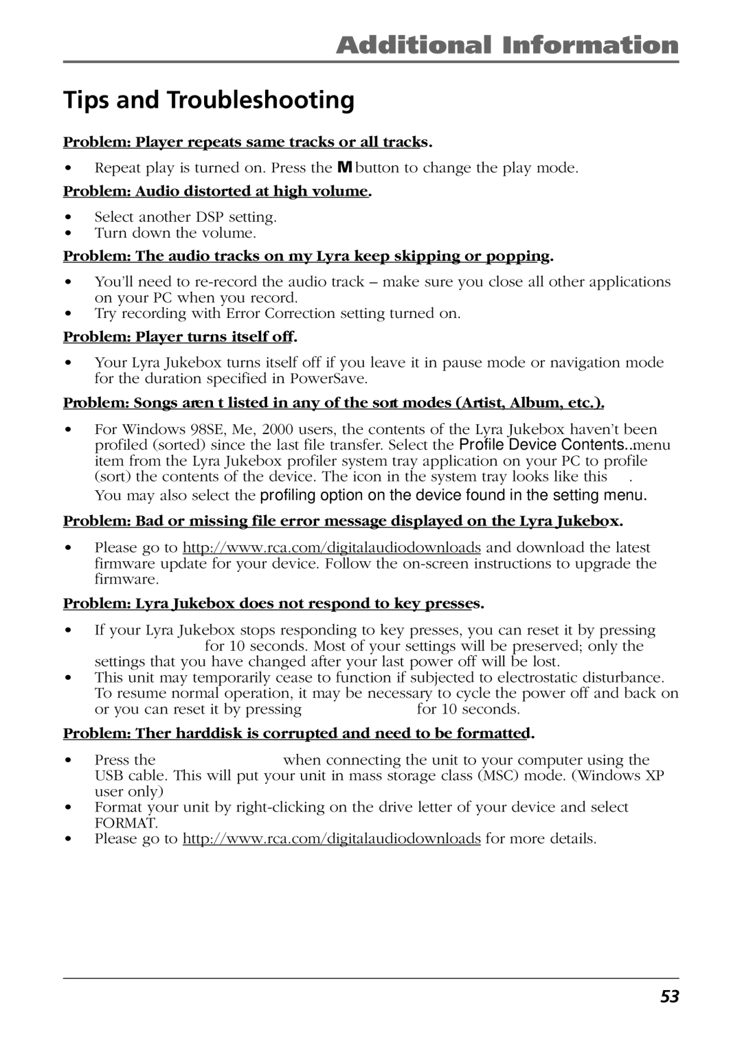 RCA RD2763FM manual Additional Information, Tips and Troubleshooting 