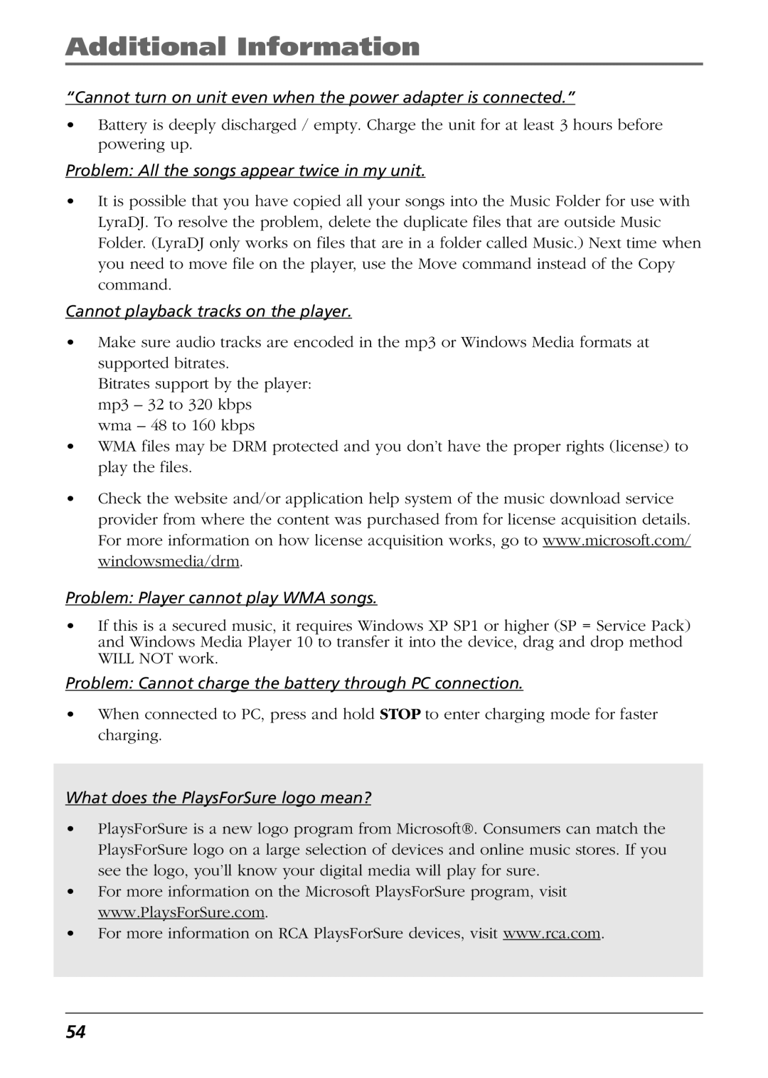 RCA RD2763FM manual Cannot turn on unit even when the power adapter is connected 