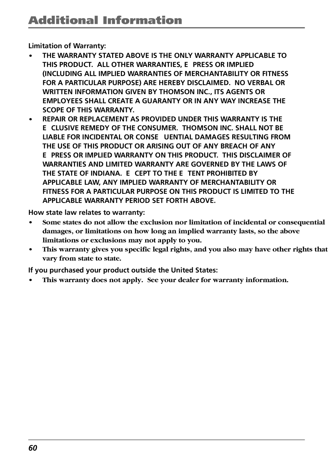 RCA RD2763FM manual Limitation of Warranty 