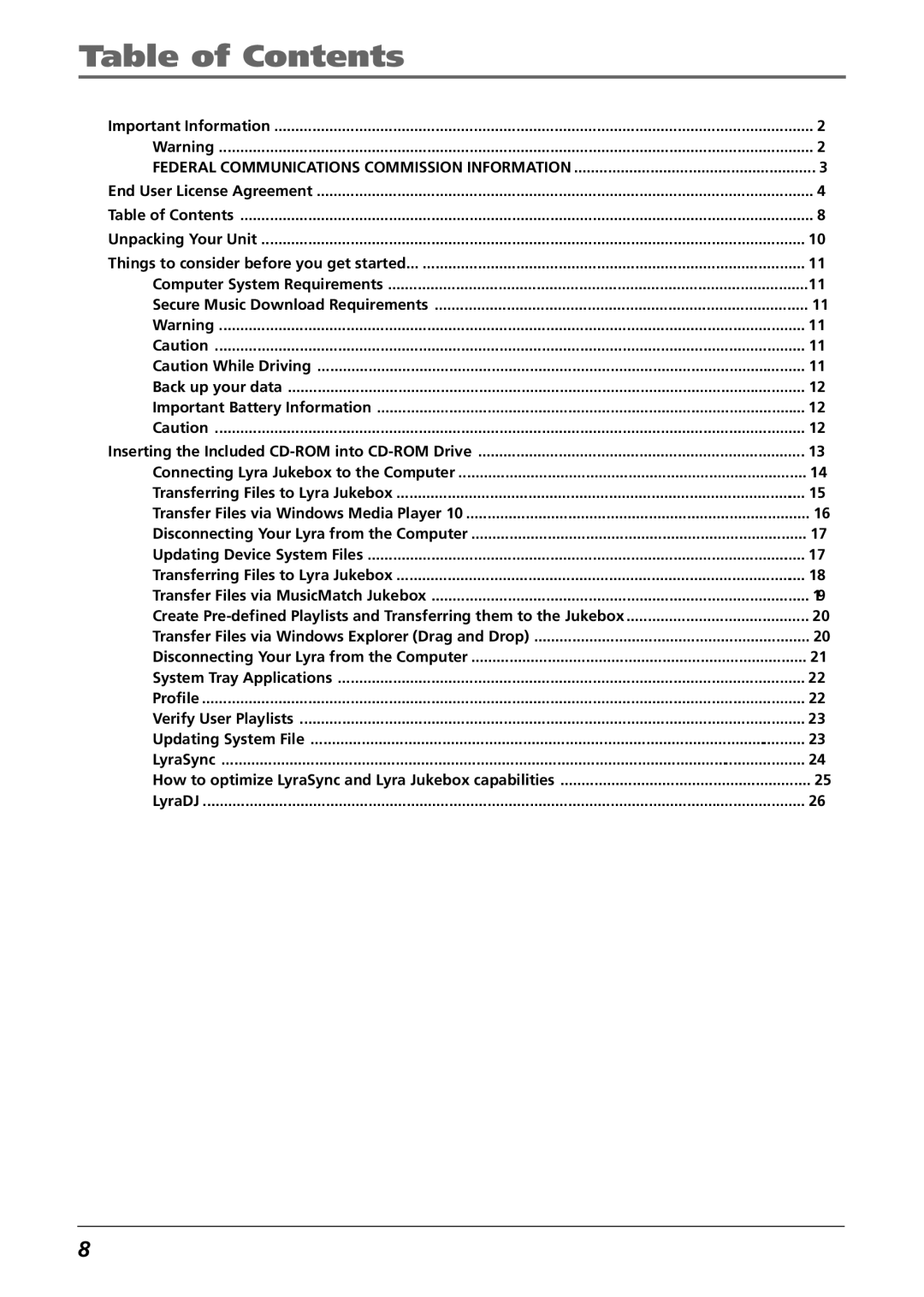 RCA RD2763FM manual Table of Contents 