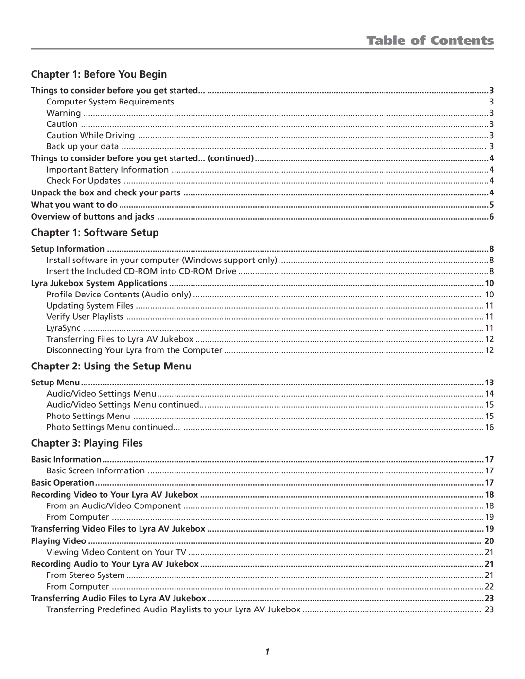 RCA RD2780 manual Table of Contents 