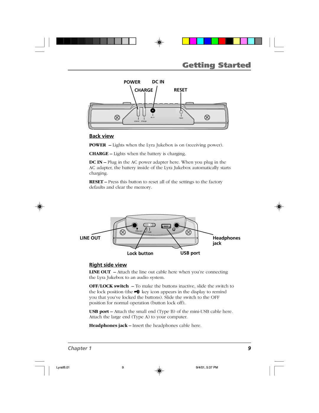 RCA RD2800 manual Back view, Right side view 