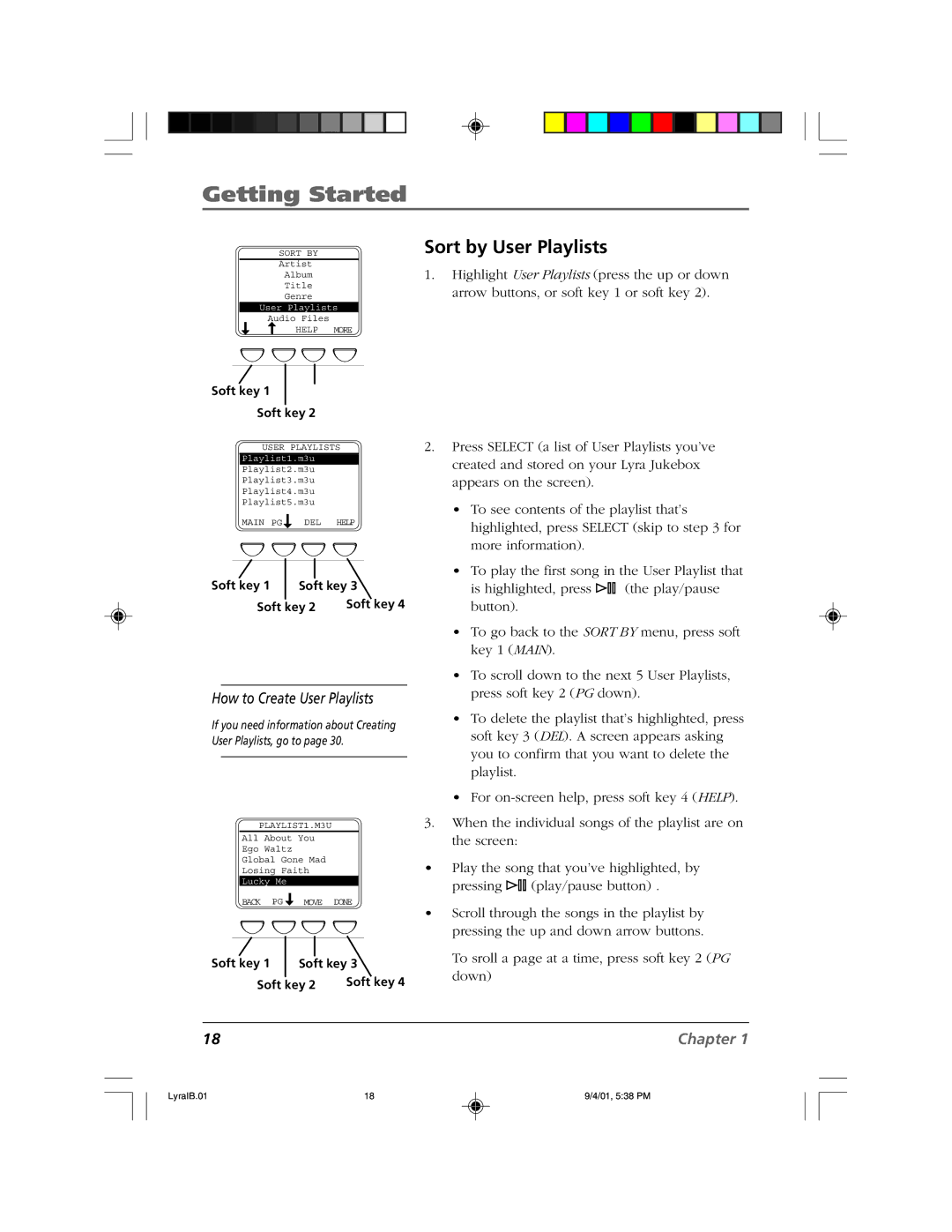 RCA RD2800 manual Sort by User Playlists, How to Create User Playlists 