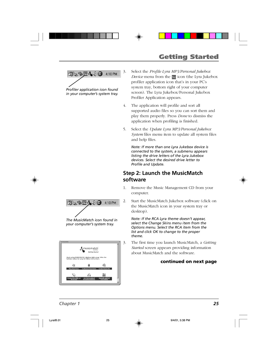 RCA RD2800 manual Launch the MusicMatch software, On next 