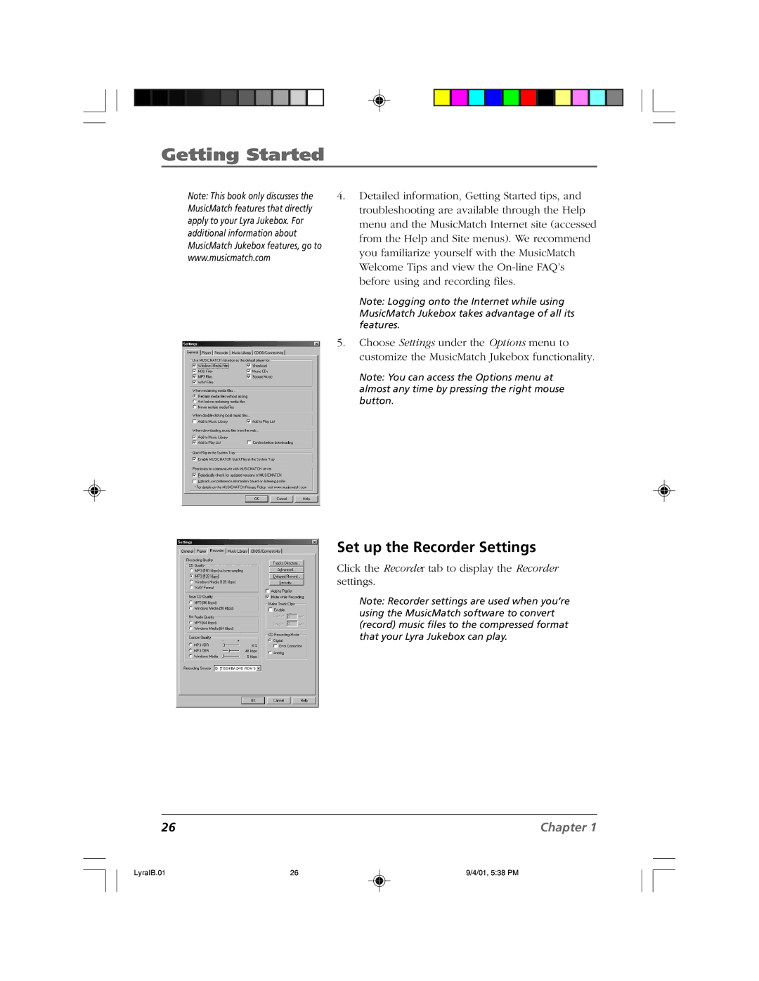 RCA RD2800 manual Set up the Recorder Settings 