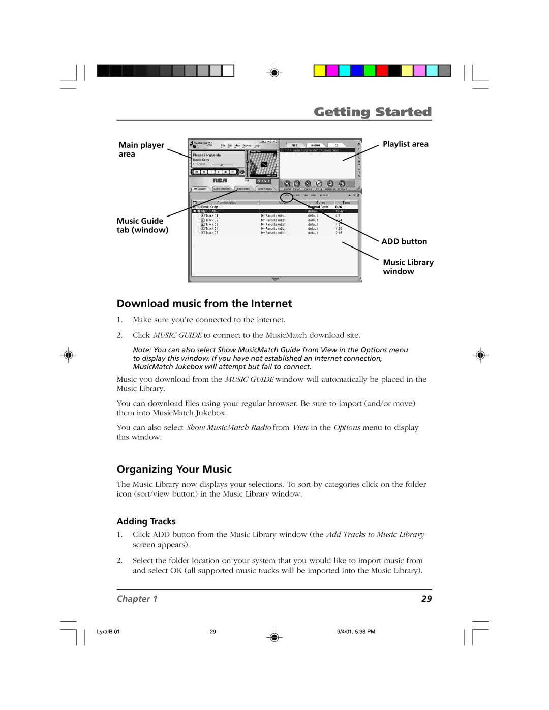 RCA RD2800 manual Download music from the Internet, Organizing Your Music, Adding Tracks 