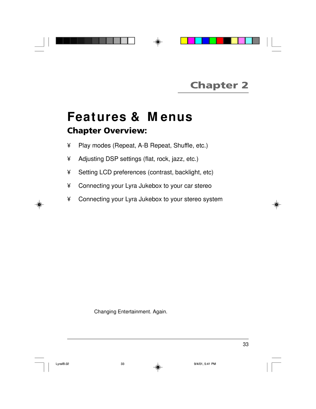 RCA RD2800 manual Features & Menus 