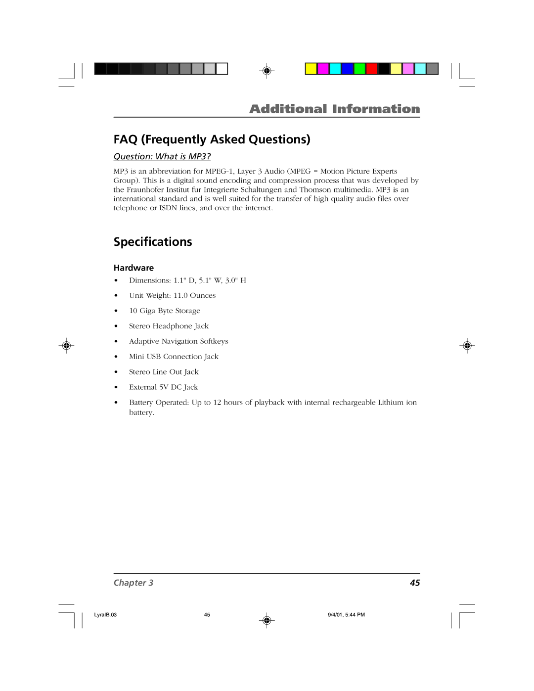 RCA RD2800 manual FAQ Frequently Asked Questions, Specifications, Hardware 