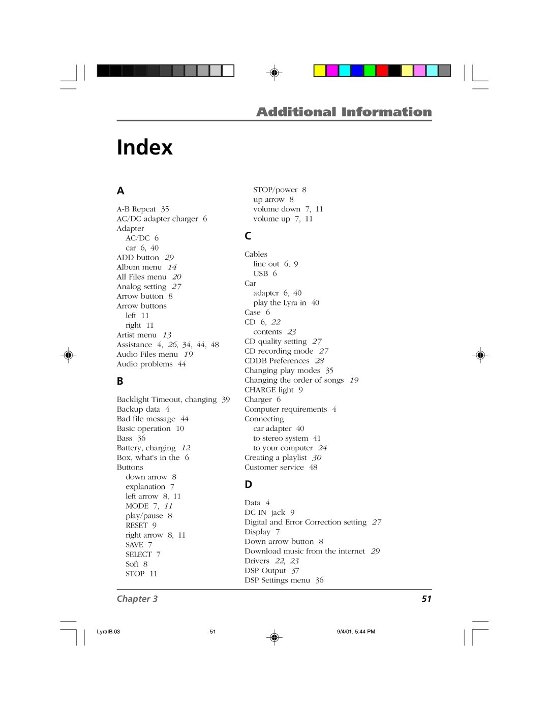 RCA RD2800 manual Index 