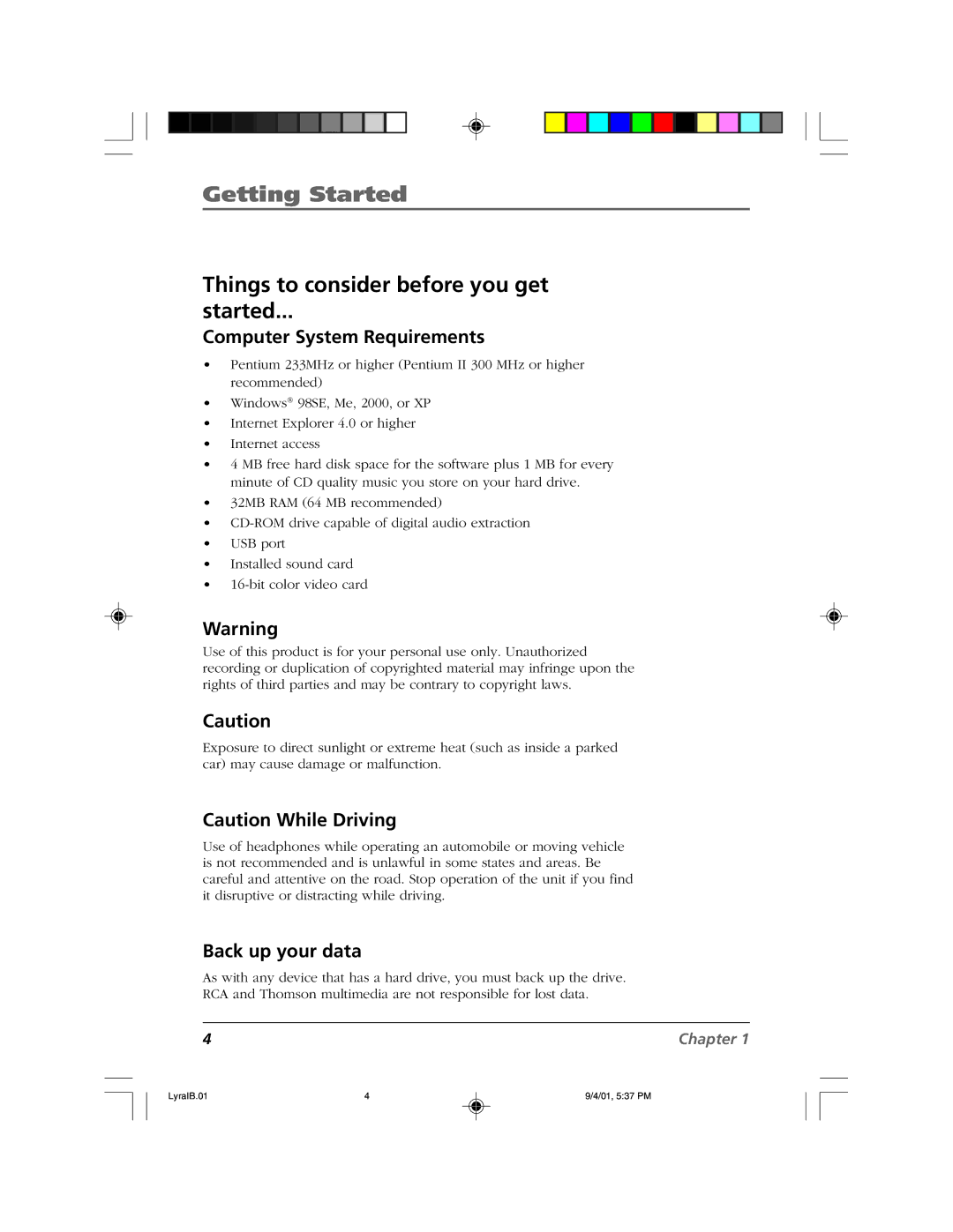 RCA RD2800 manual Things to consider before you get Started, Computer System Requirements, Back up your data 