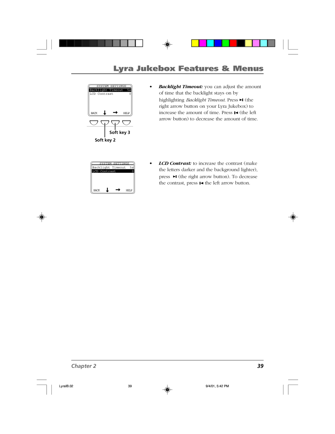 RCA RD2800 manual Lyra Jukebox Features & Menus, Chapter, LyraIB.02, 9/4/01, 5 42 PM 