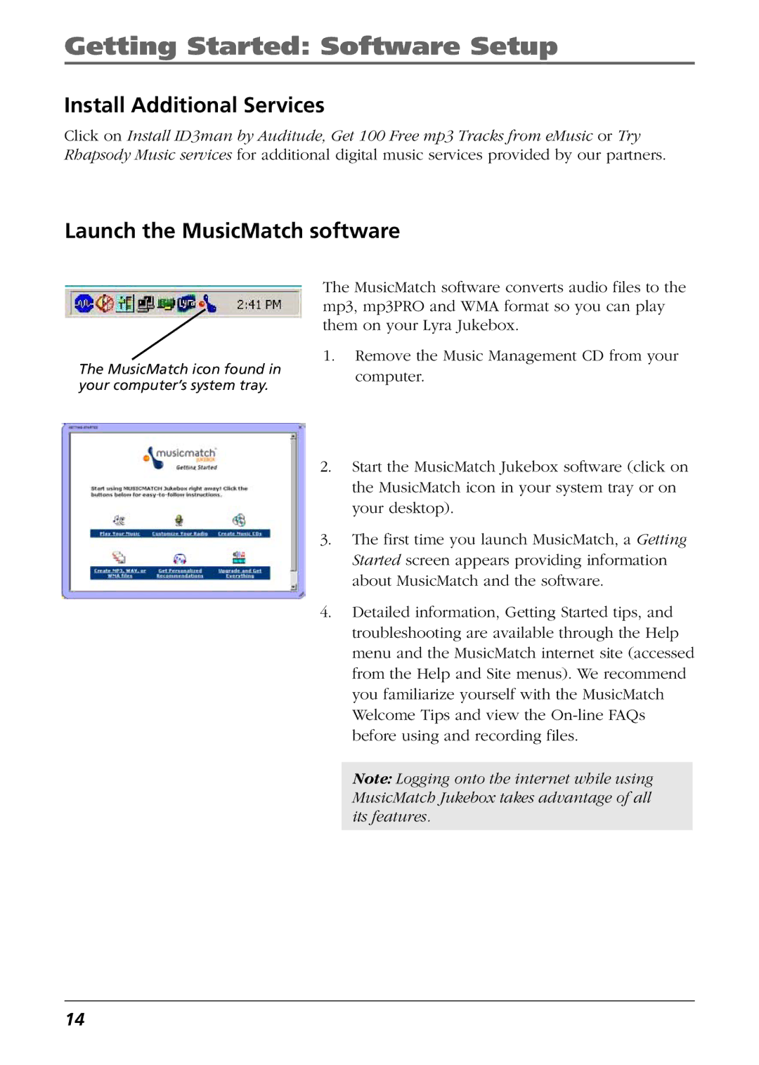 RCA RD2826, RD2825, RD2840 manual Install Additional Services, Launch the MusicMatch software 