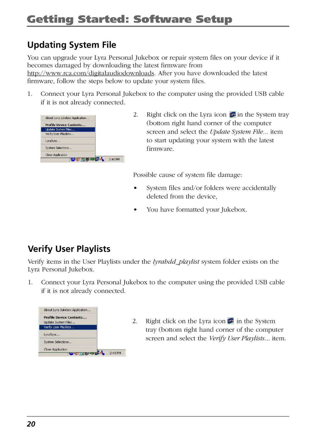 RCA RD2826, RD2825, RD2840 manual Updating System File, Verify User Playlists 