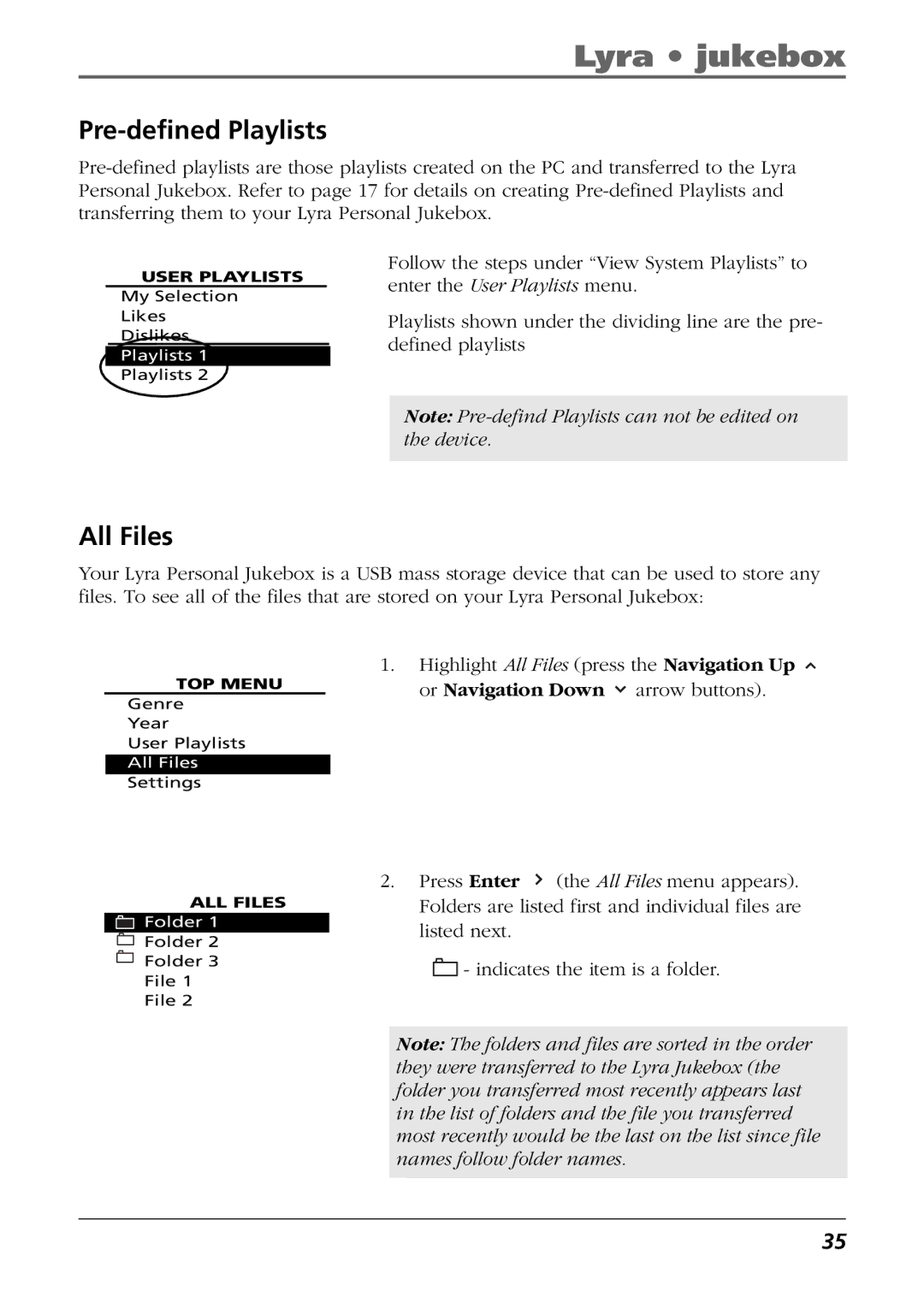 RCA RD2826, RD2825, RD2840 manual Pre-defined Playlists, All Files 