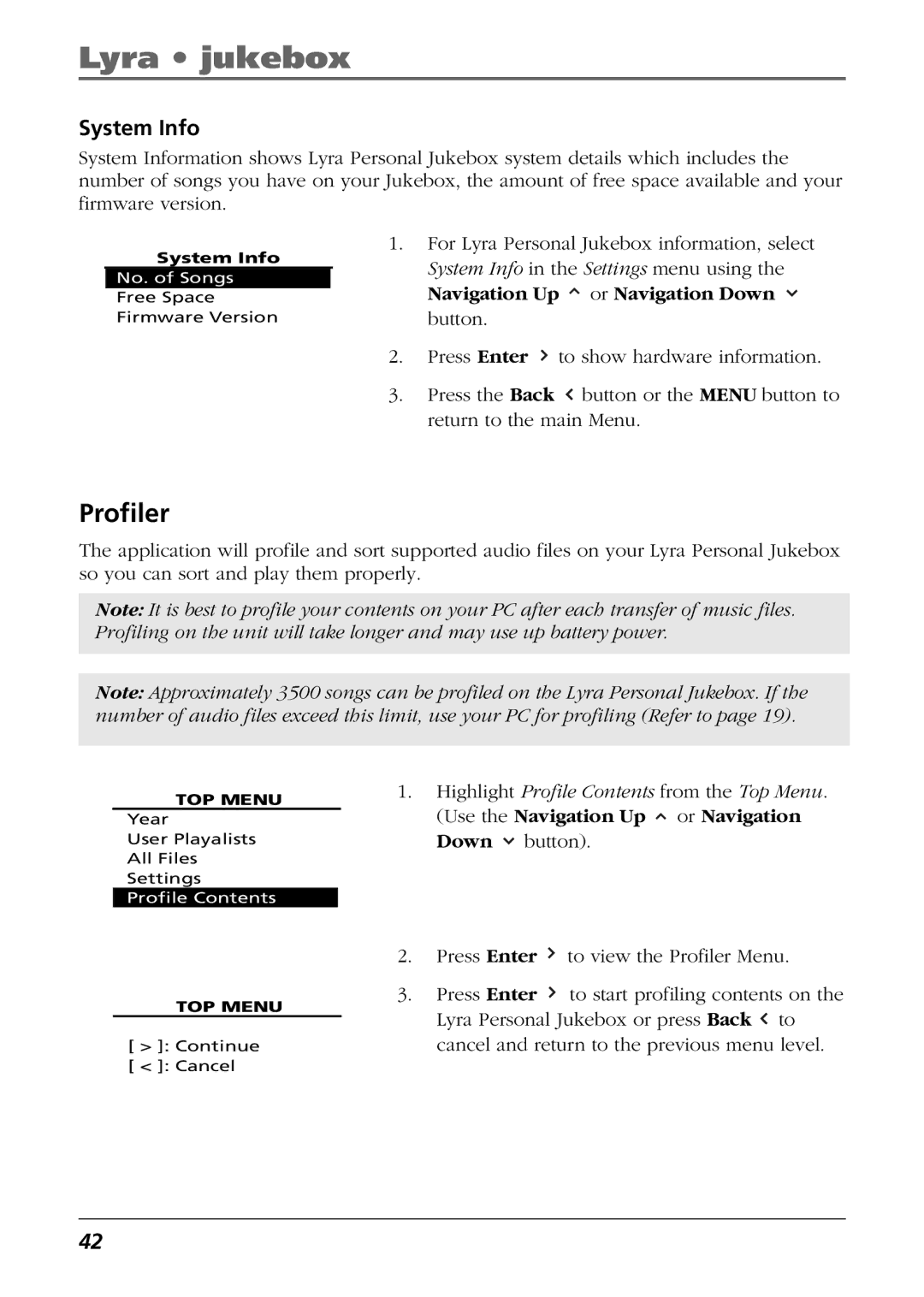 RCA RD2825, RD2840, RD2826 manual Profiler, System Info 