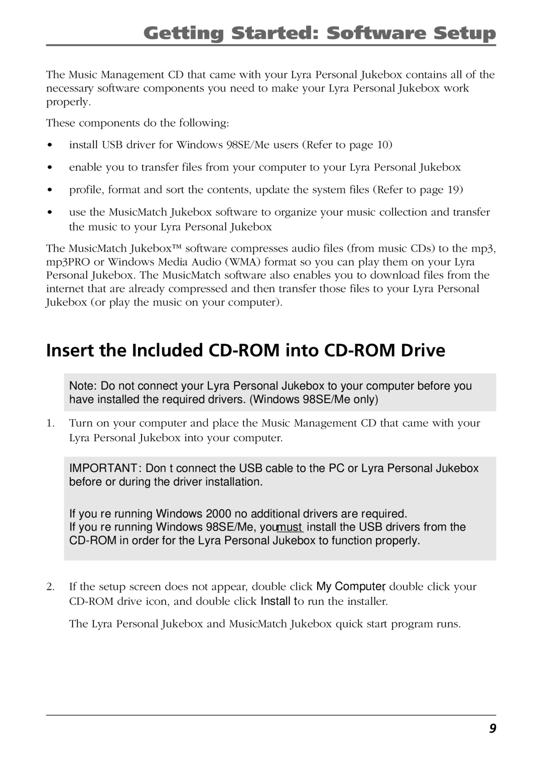 RCA RD2825, RD2840, RD2826 manual Getting Started Software Setup, Insert the Included CD-ROM into CD-ROM Drive 