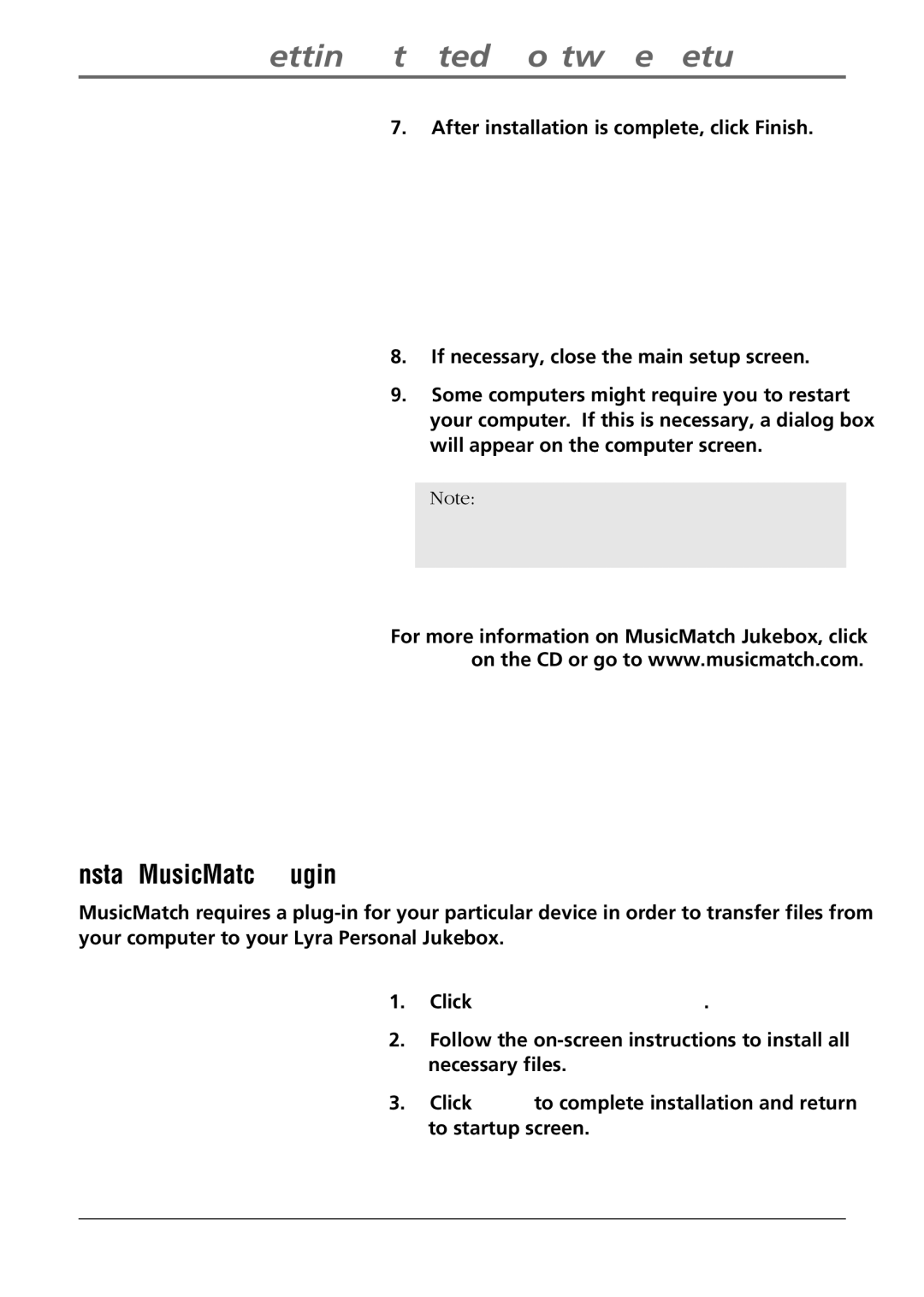 RCA RD2840 manual Click Install MusicMatch Plug-in 