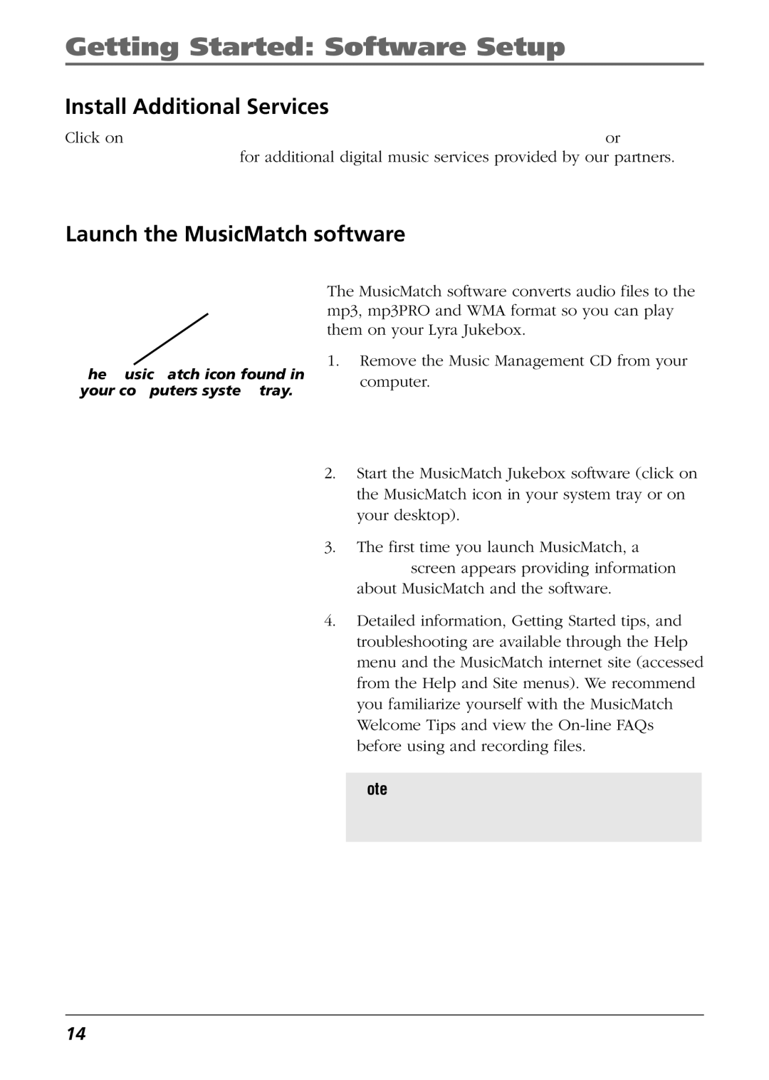 RCA RD2840 manual Install Additional Services, Launch the MusicMatch software 