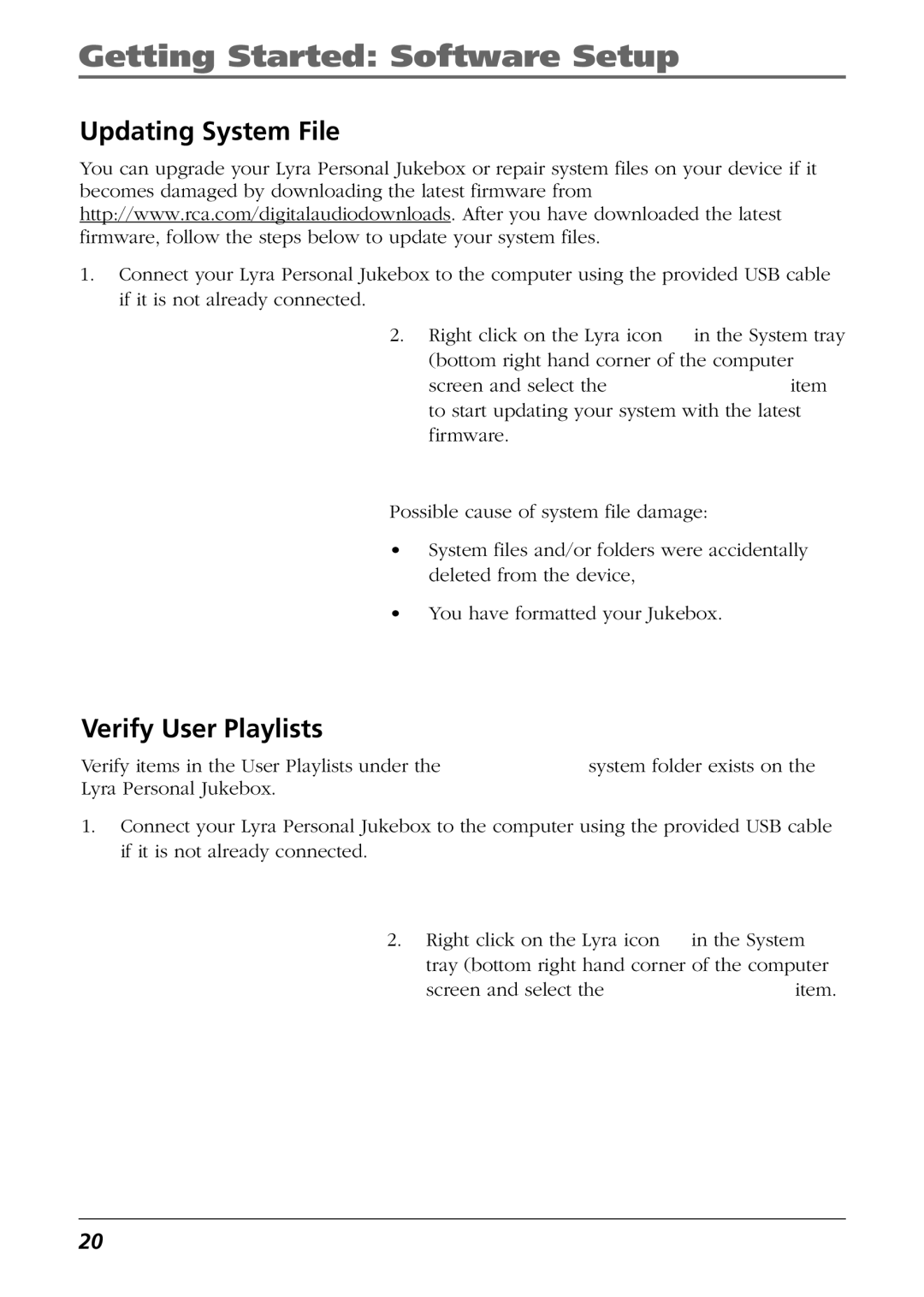 RCA RD2840 manual Updating System File, Verify User Playlists 