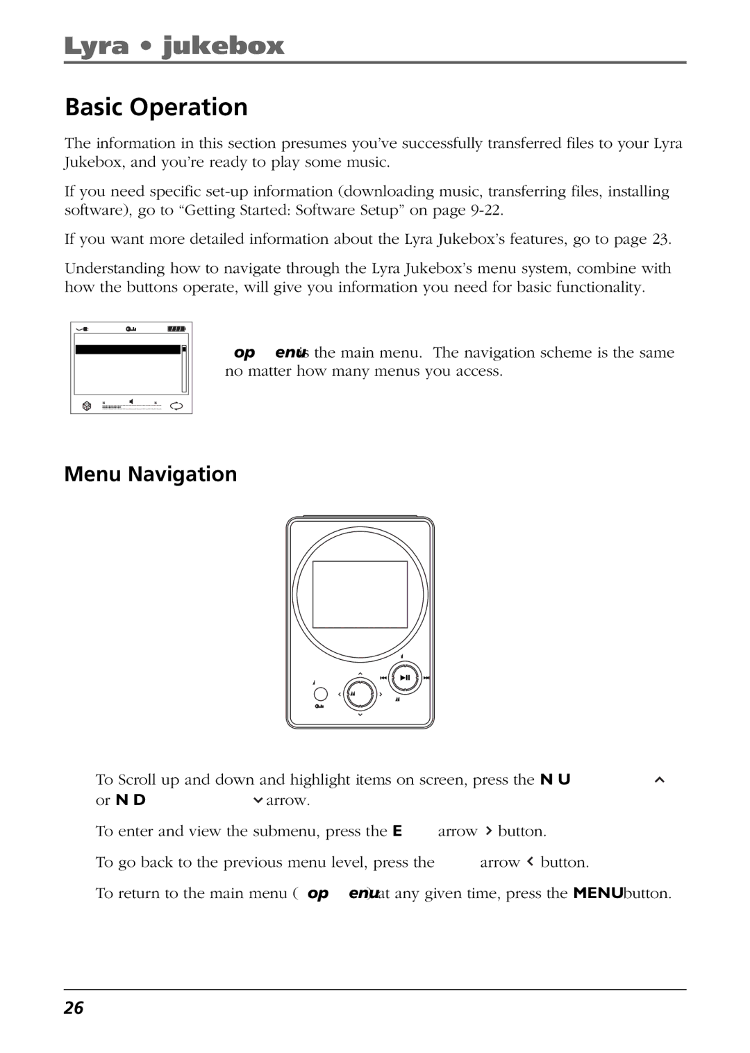 RCA RD2840 manual Basic Operation, Menu Navigation 