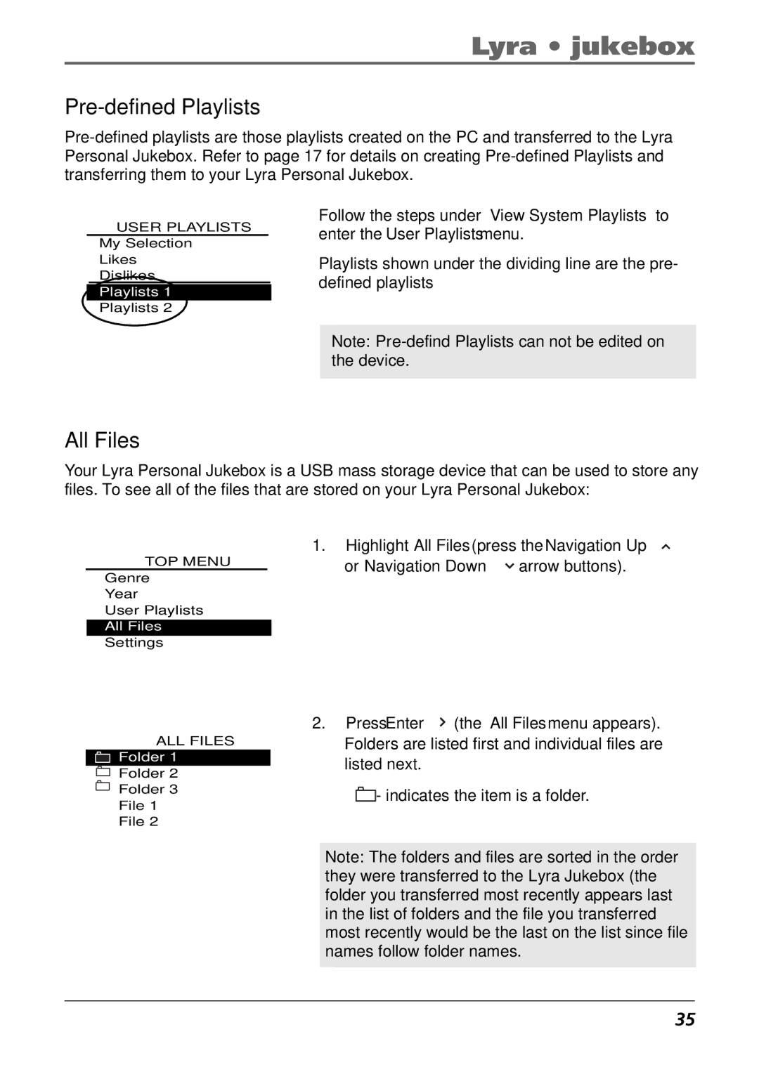 RCA RD2840 manual Pre-defined Playlists, All Files 