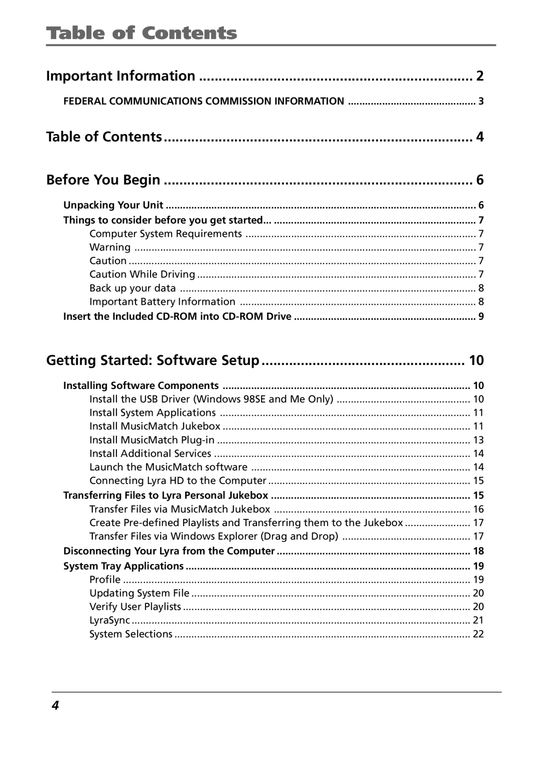 RCA RD2840 manual Table of Contents 