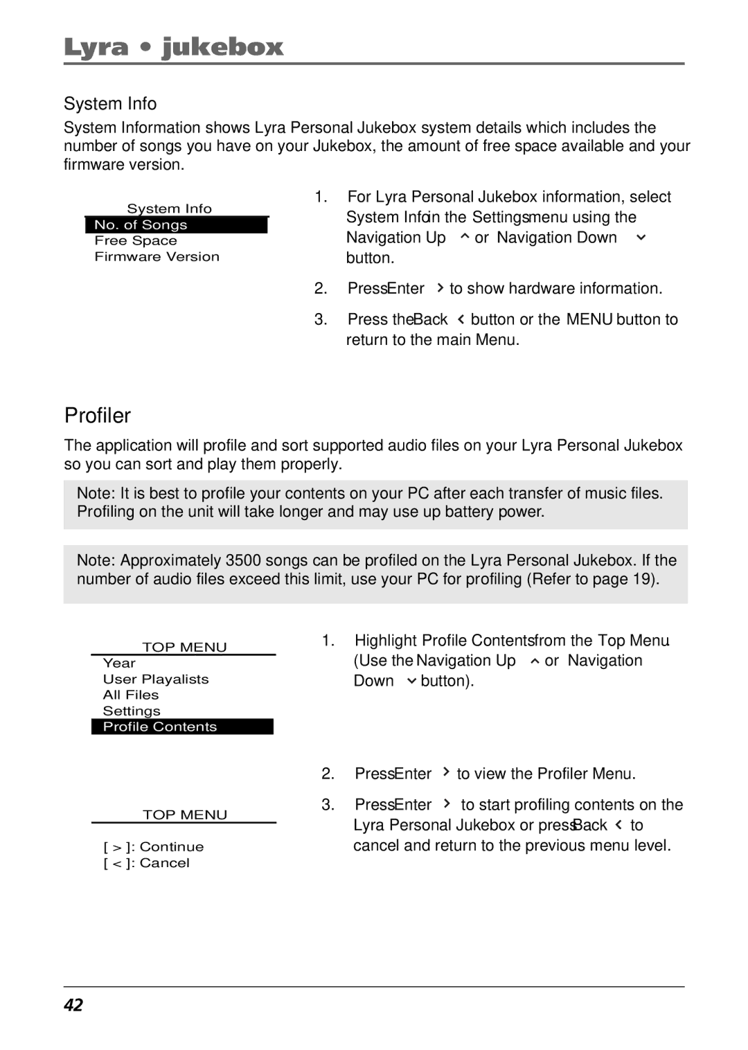 RCA RD2840 manual Profiler, System Info 