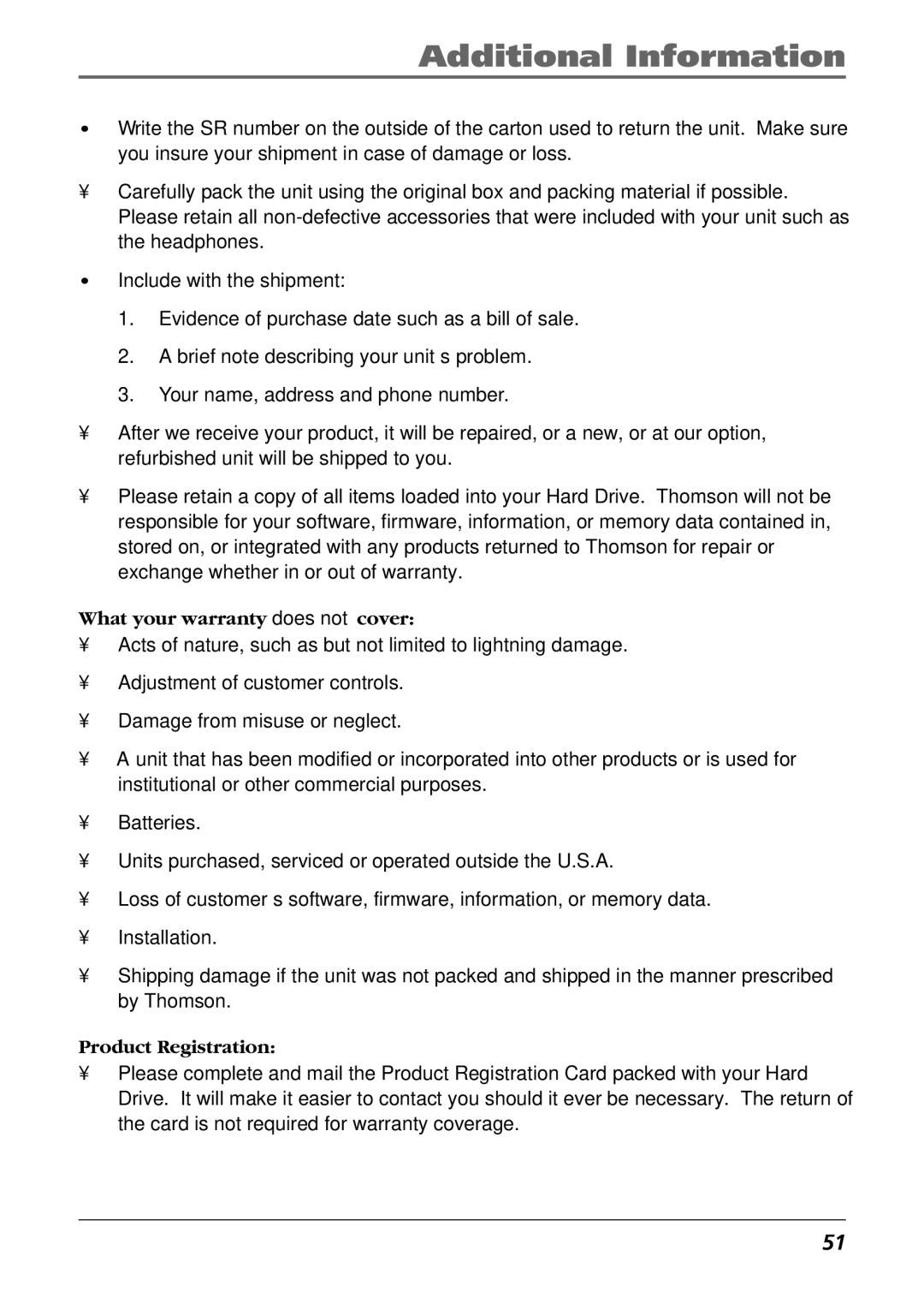 RCA RD2840 manual What your warranty does not cover 