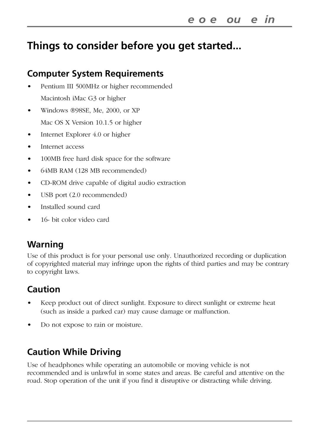 RCA RD2840 manual Things to consider before you get started, Computer System Requirements 