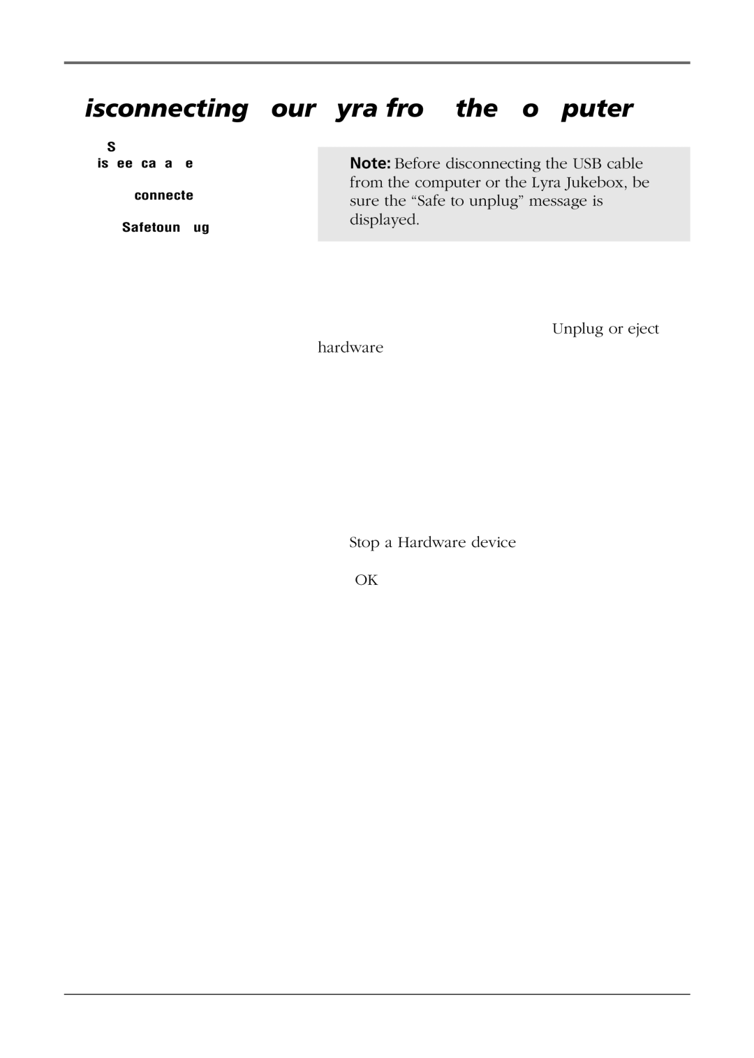 RCA RD2854, RD2850 manual Disconnecting Your Lyra from the Computer 