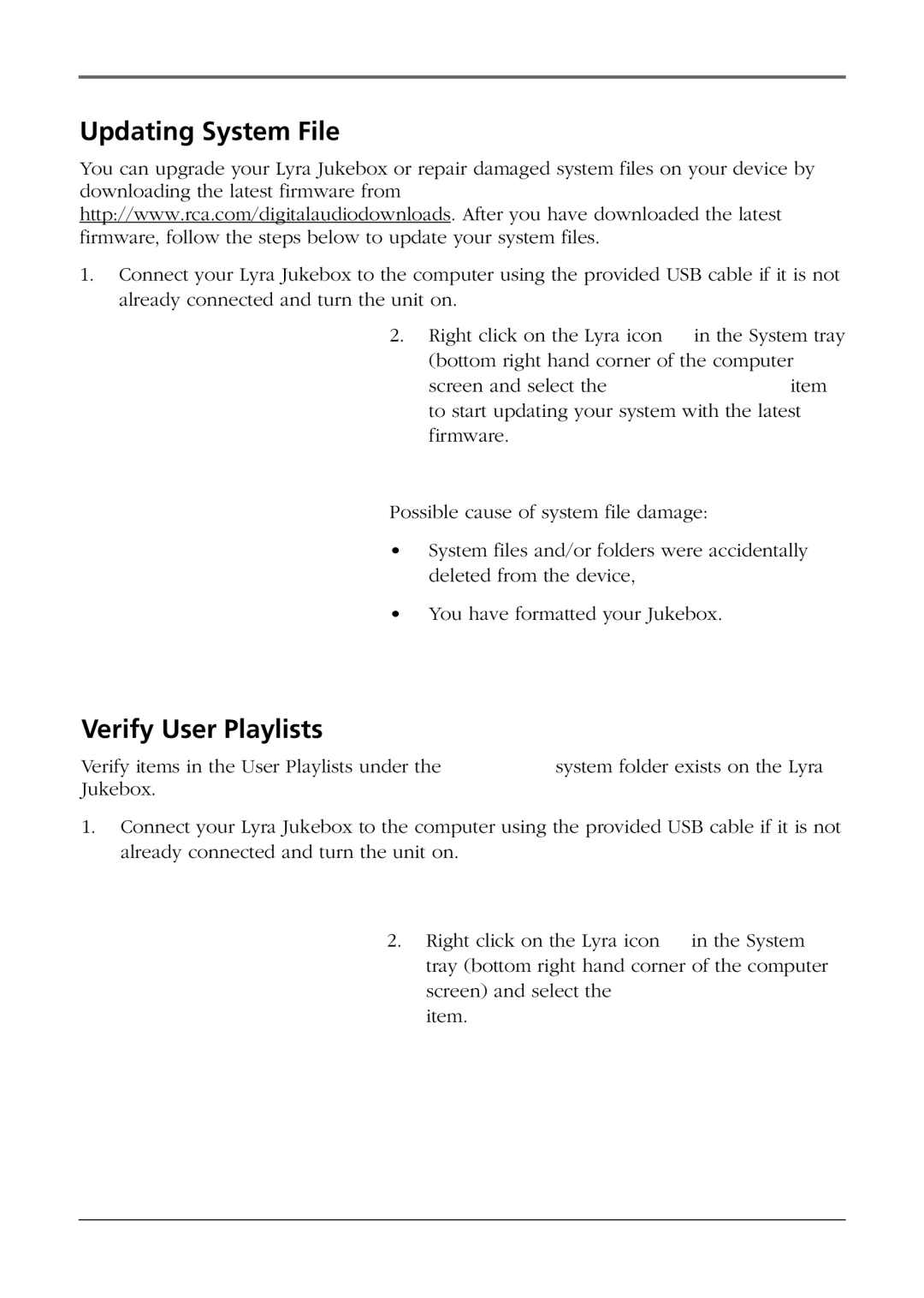 RCA RD2854, RD2850 manual Updating System File, Verify User Playlists 