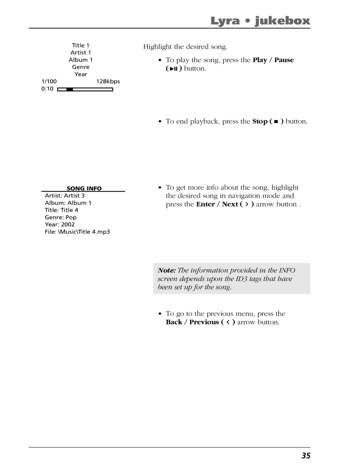 RCA RD2854, RD2850 manual Song Info 