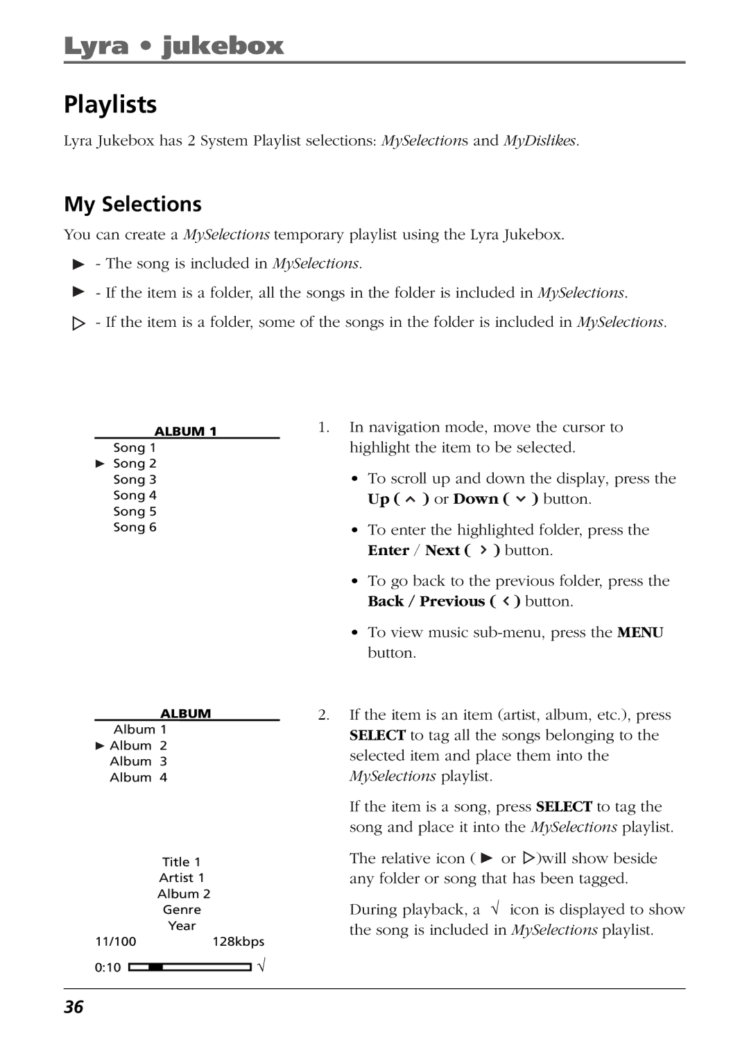 RCA RD2850, RD2854 manual Playlists, My Selections 