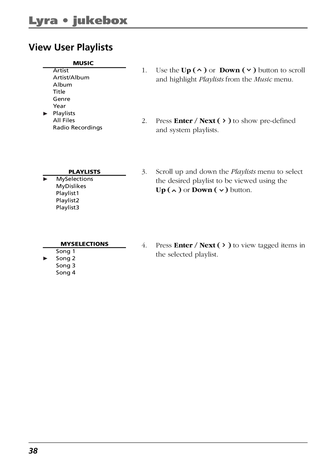 RCA RD2850, RD2854 manual View User Playlists 