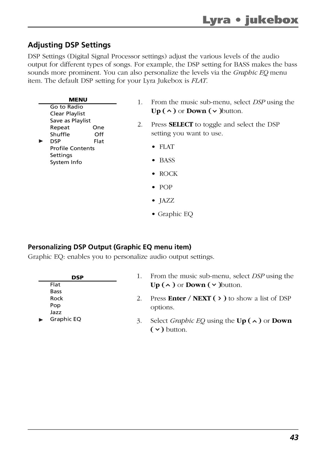 RCA RD2854, RD2850 manual Adjusting DSP Settings 