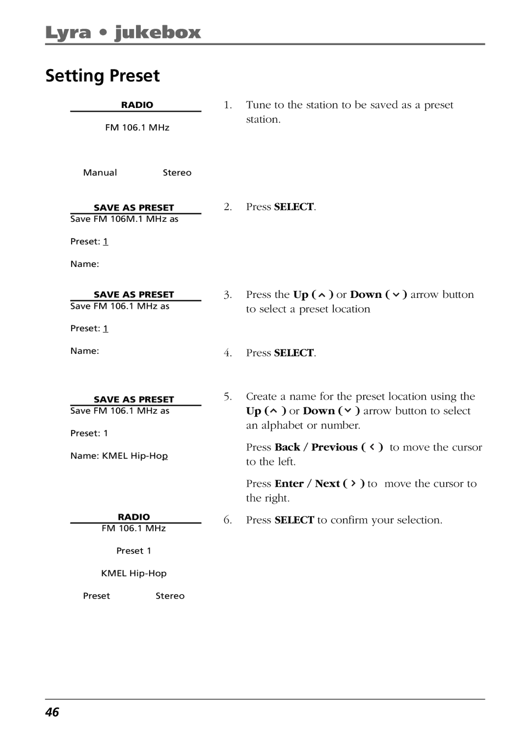 RCA RD2850, RD2854 manual Setting Preset 