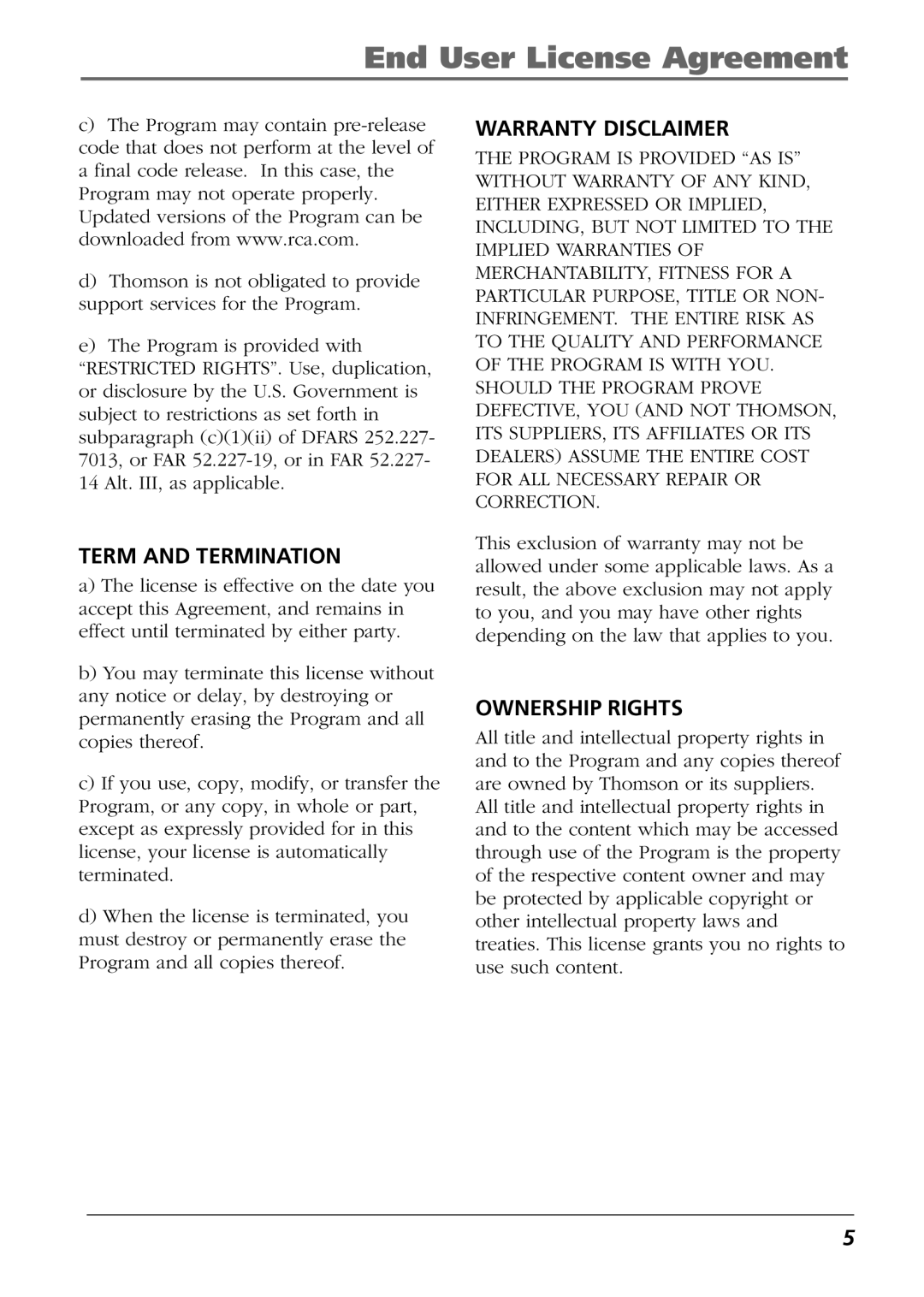 RCA RD2854, RD2850 manual Term and Termination 