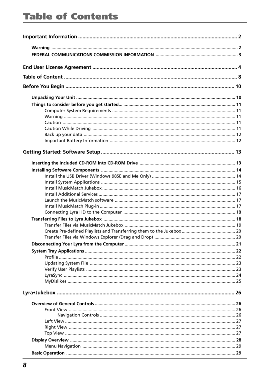 RCA RD2850, RD2854 manual Table of Contents 