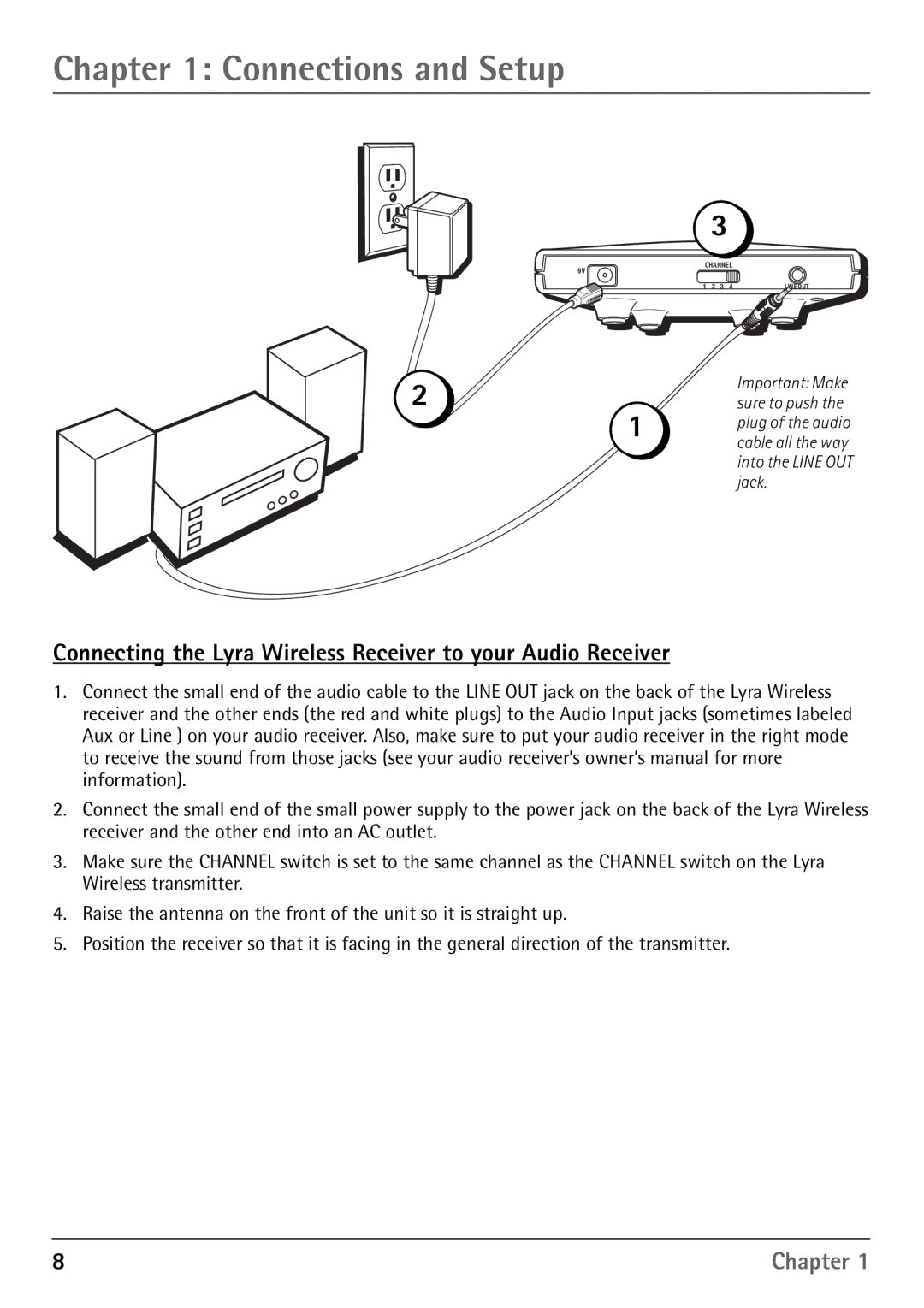 RCA RD900W manual Connecting the Lyra Wireless Receiver to your Audio Receiver 