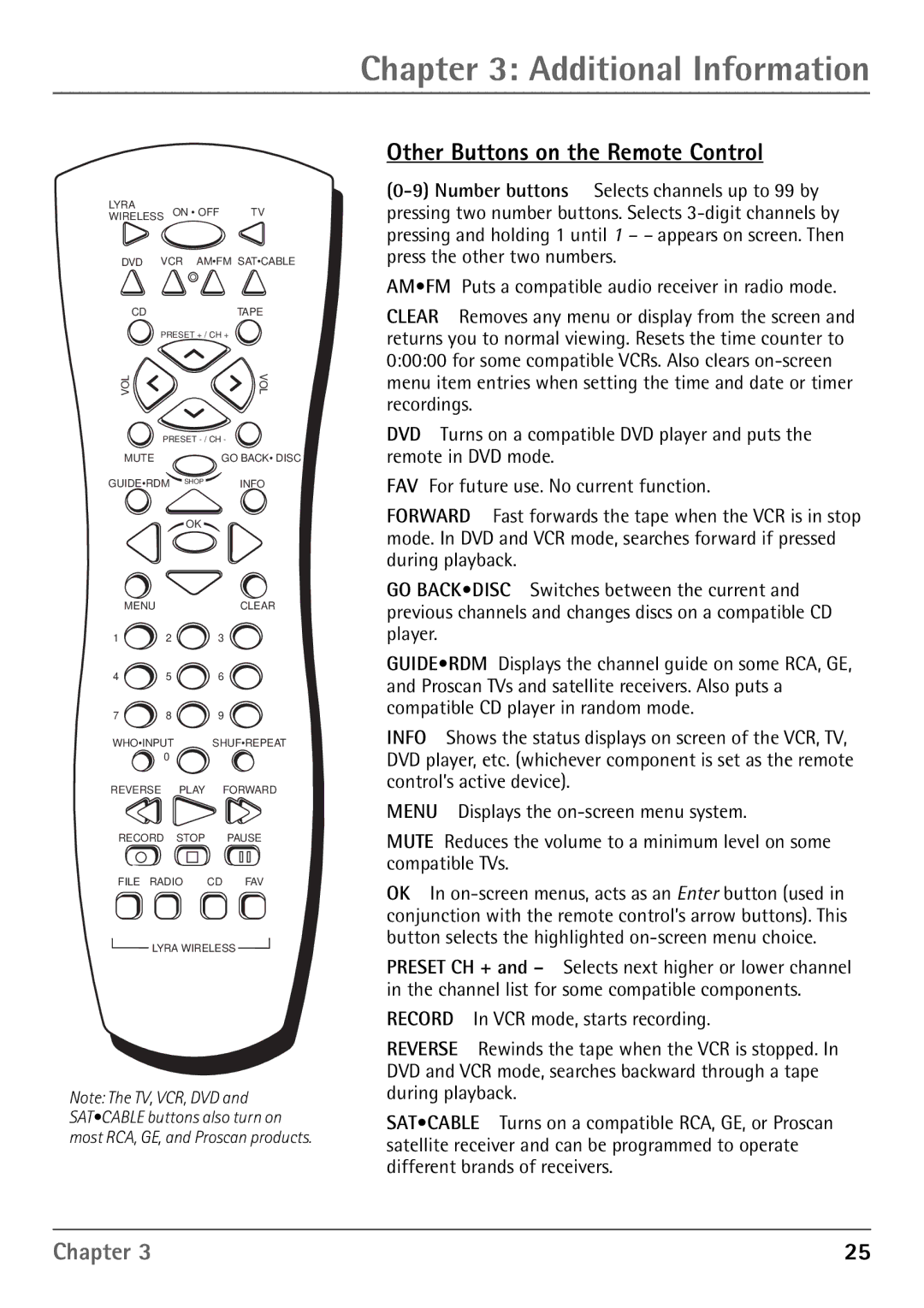 RCA RD900W manual Other Buttons on the Remote Control 