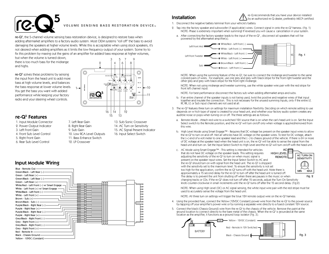 RCA manual re-Q5 Features, Input Module Wiring, Installation 