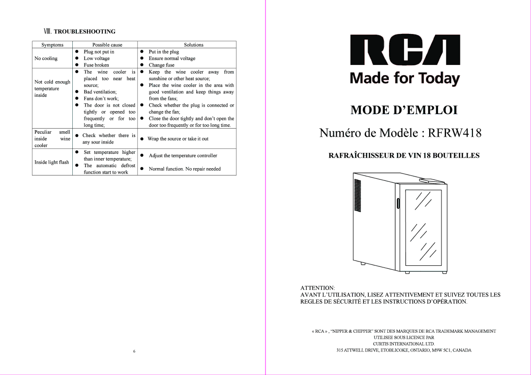 RCA RFRW418 manual 