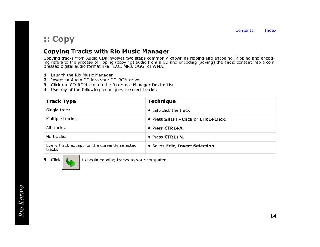 RCA Rio Karma Copying Tracks with Rio Music Manager, Press SHIFT+Click or CTRL+Click, Select Edit , Invert Selection 