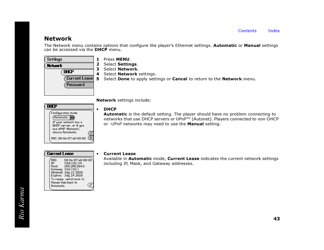 RCA Rio Karma manual Network, Current Lease 