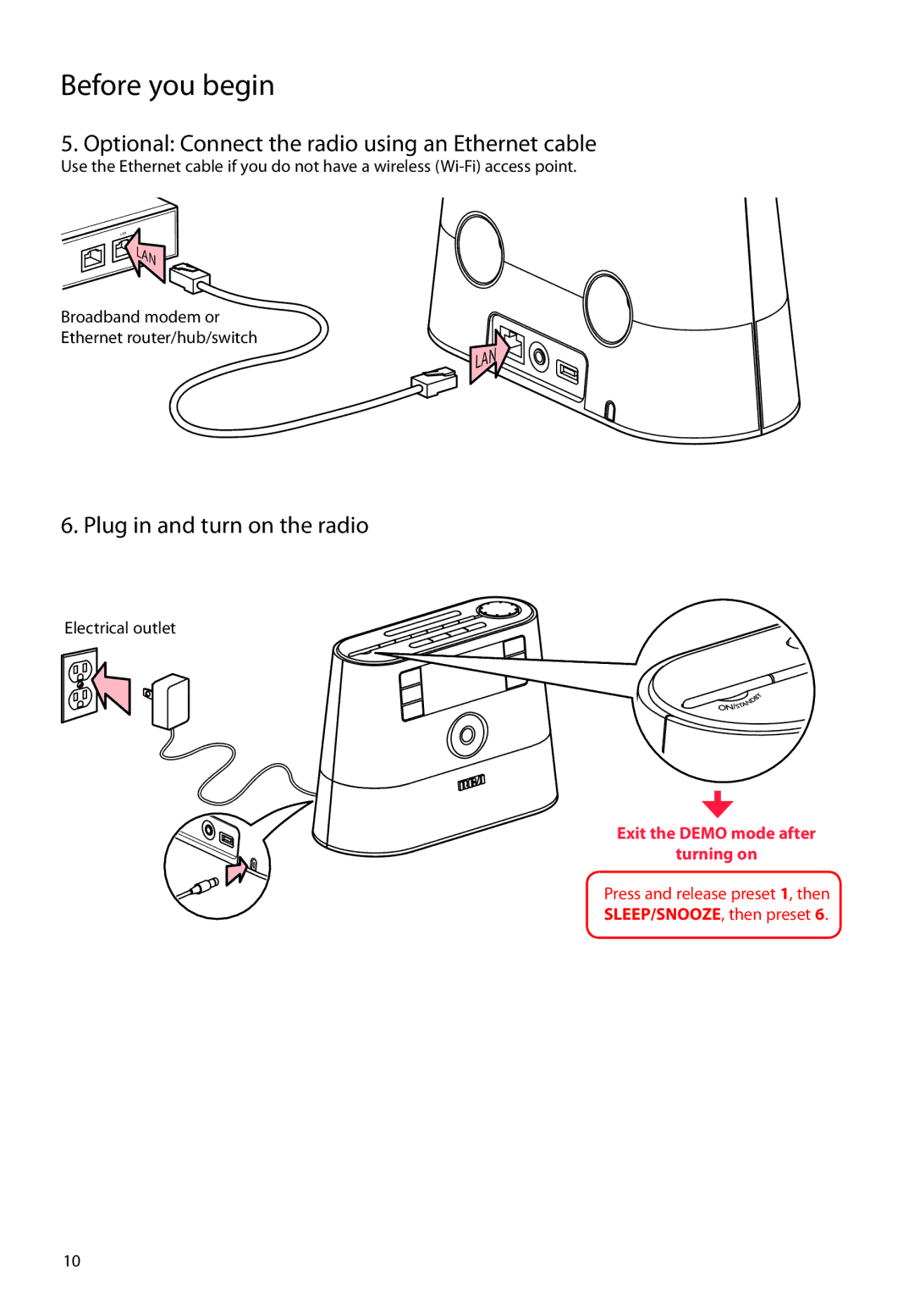 RCA RIR205 user manual Optional Connect the radio using an Ethernet cable, Plug in and turn on the radio 